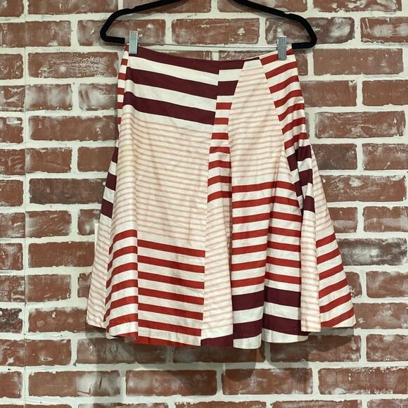 Anthropologie Dresses & Skirts - Odille Anthropologie Red Pink Stripe Casual A Line Cotton Skirt Size 4 womens